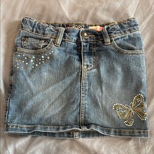 Embellished Denim Skirt with Butterfly Design